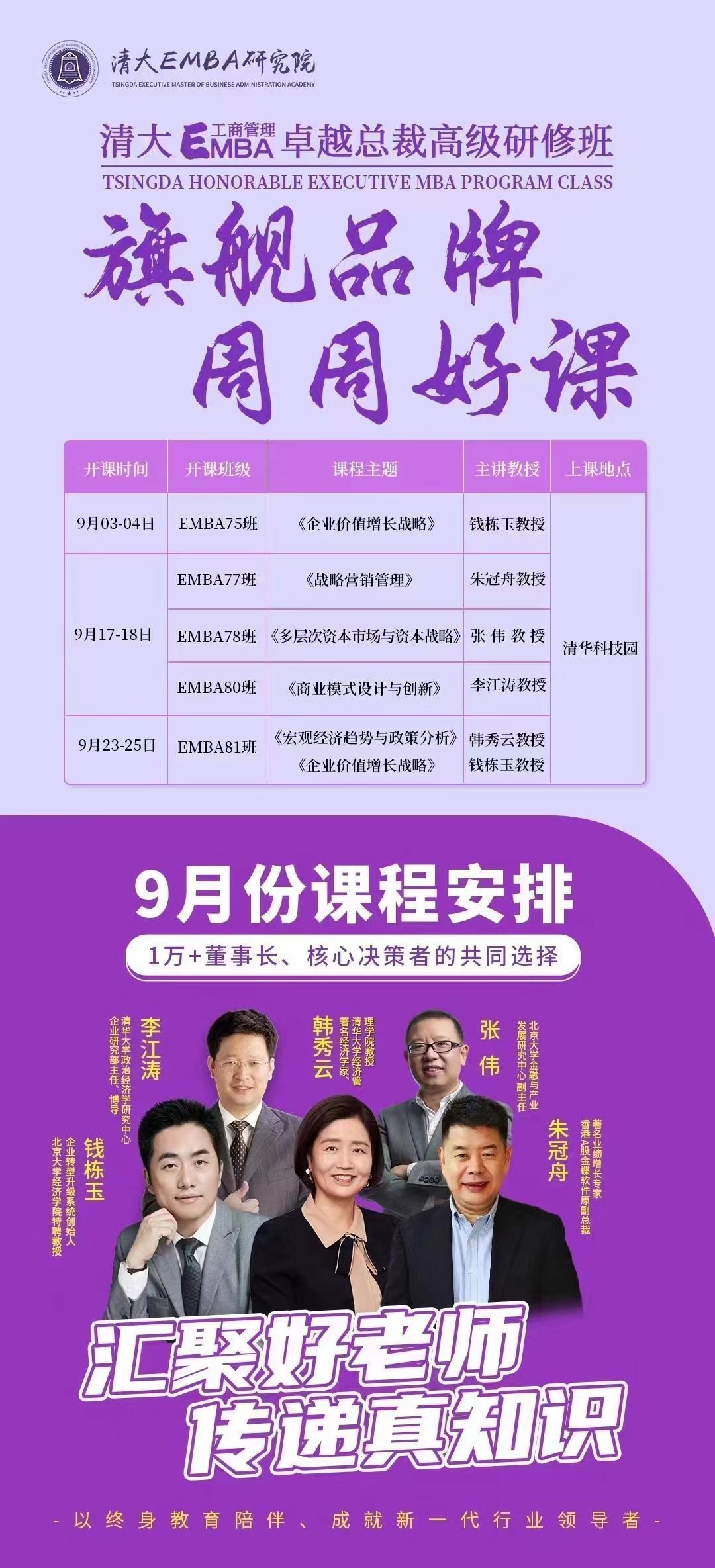 工商管理EMBA卓越總裁高級研修班9月份課程安排
